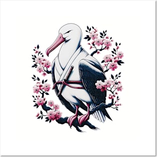 Kawaii Samuraii Albatross Bird Warrior Cute on Branch Blossom Posters and Art